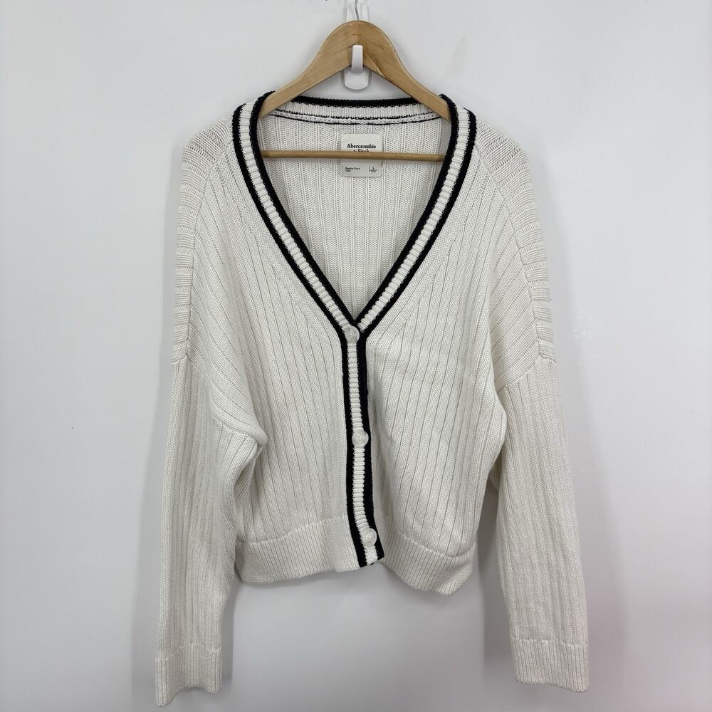 Abercrombie Cardigan Sweater Womens Large Preppy Fisherman Nautical Academia 90s - Picture 4 of 8